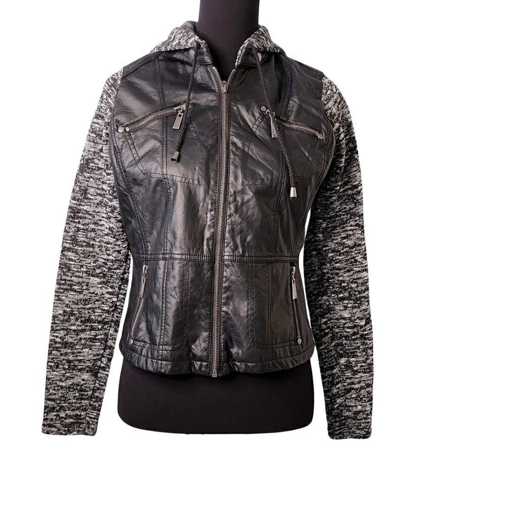 Black Hoodie Jacket Washable Leather Look Kohl's NWT Size Small